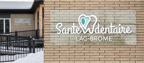 Vitre trempe pour faade de commerce / Sant Dentaire Lac Brome